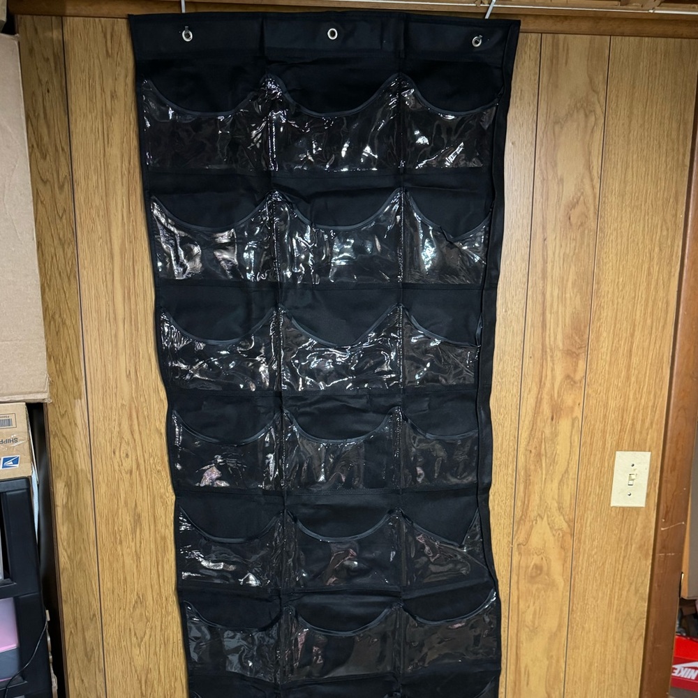 24 Pocket Over The Door Shoe Organizer Clear Hanging Storage Black‎ 27x71 Inch